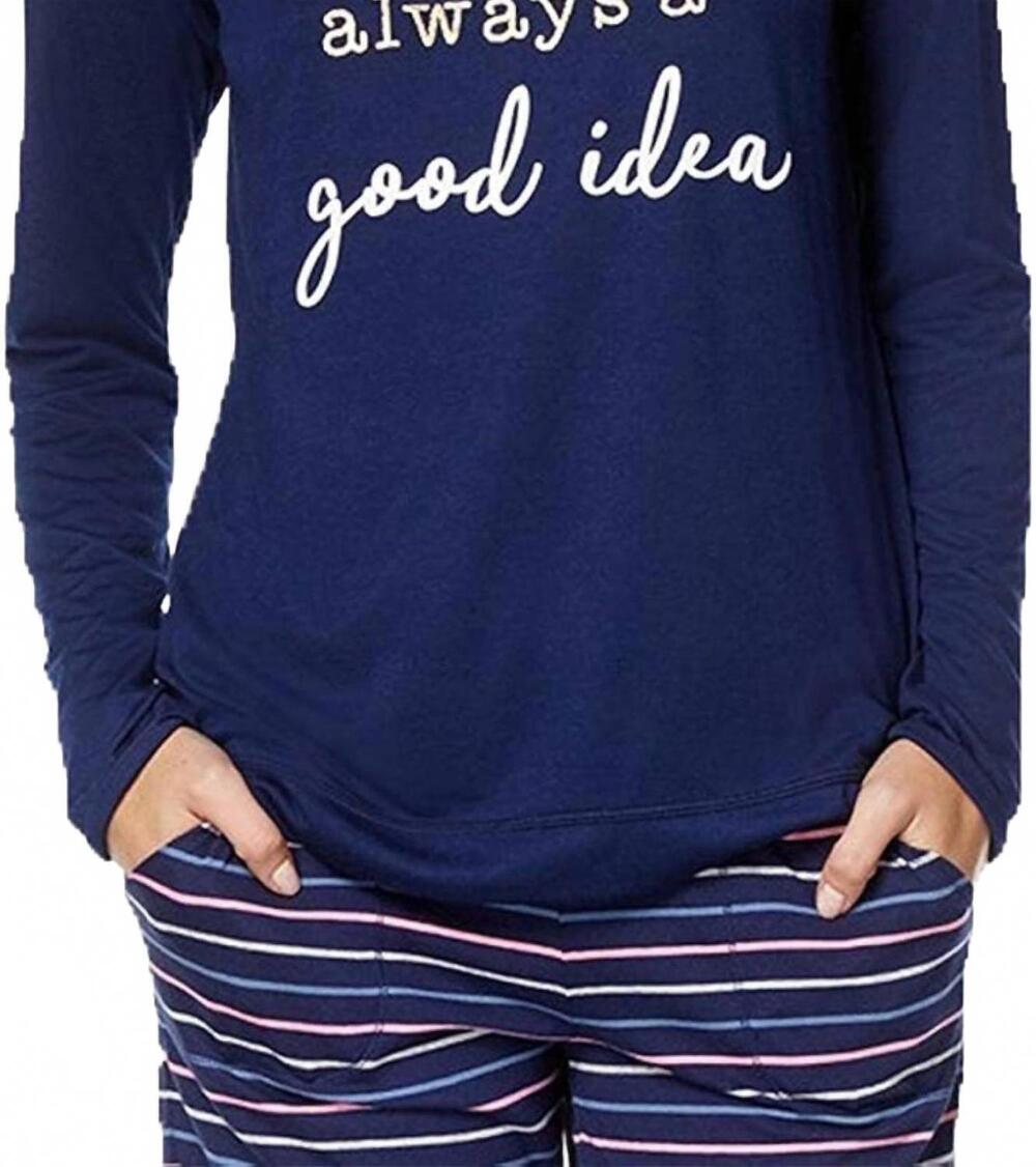 NEW JENNI BY JENNIFER MOORE women's sleepwear screen print pajama top in navy